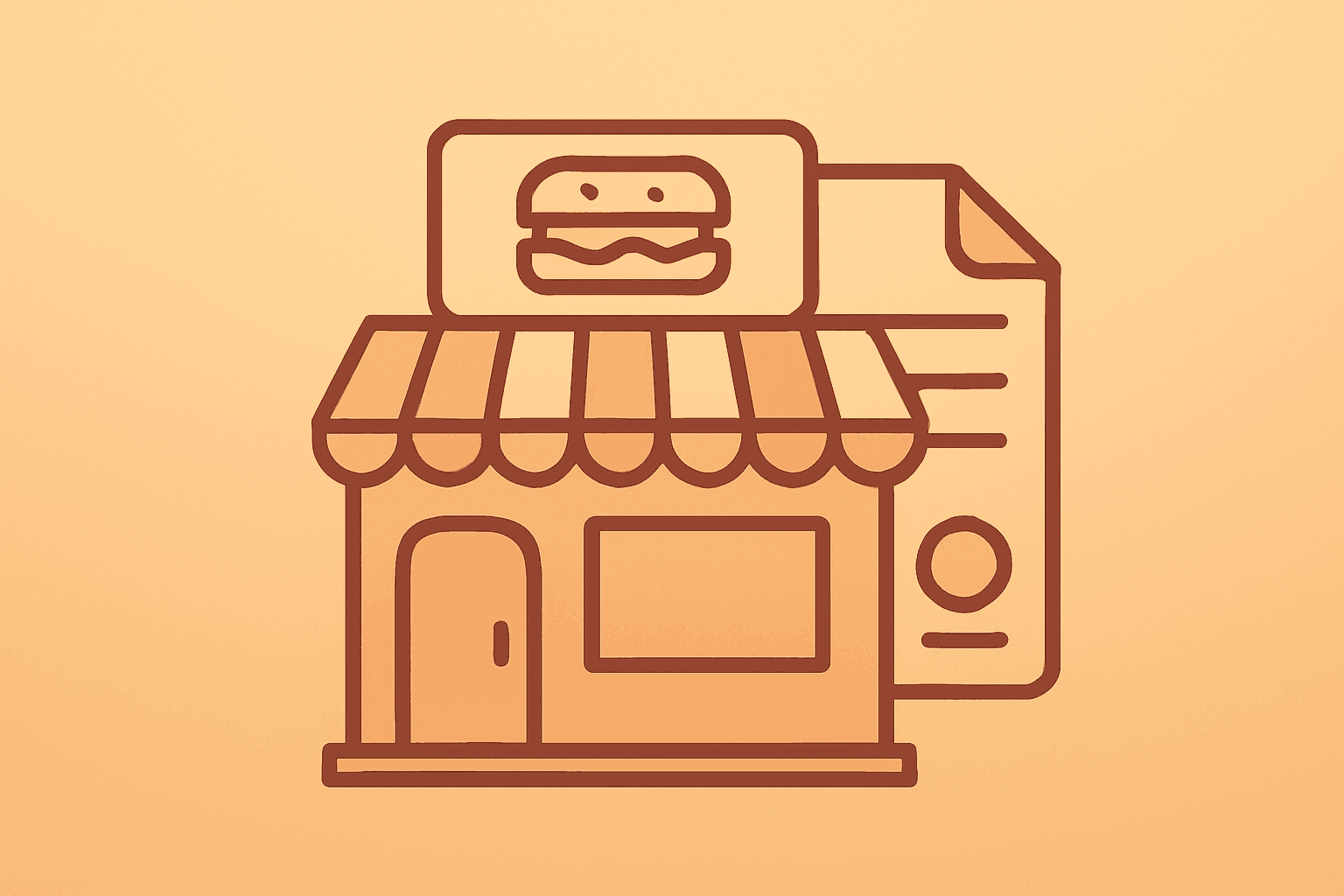 Flat vector of a stylized sandwich storefront merged with a confidential filing symbolizing Jersey Mike's IPO.