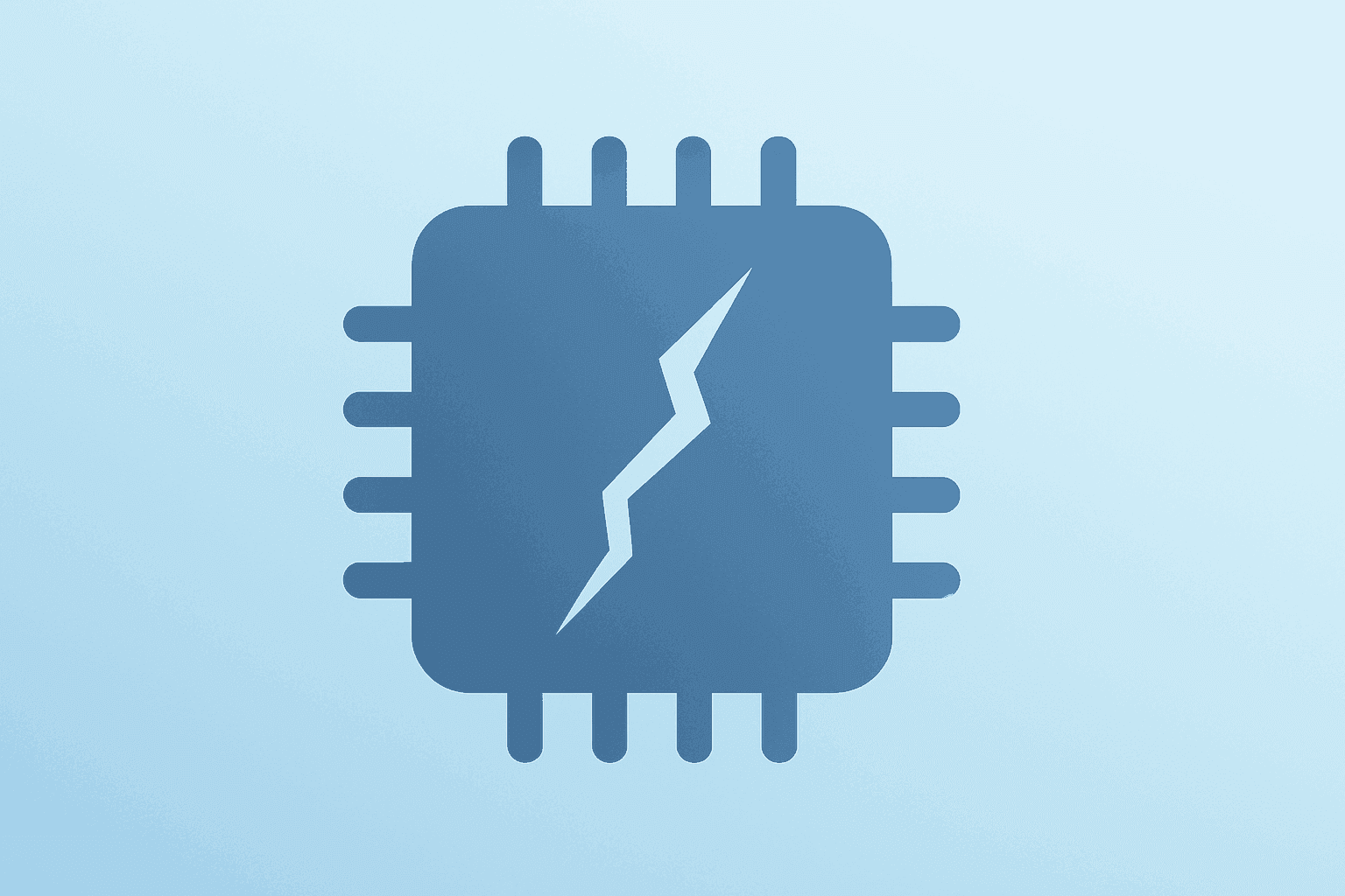 Flat vector cover showing a memory chip with a subtle fracture to symbolize Micron stock needing earnings as a catalyst.