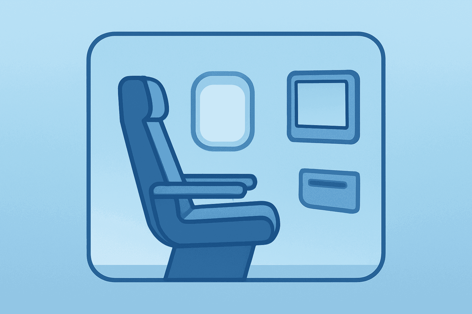 Flat vector narrowbody screen and premium seat module illustrating American Airlines seatback screens upgrade.