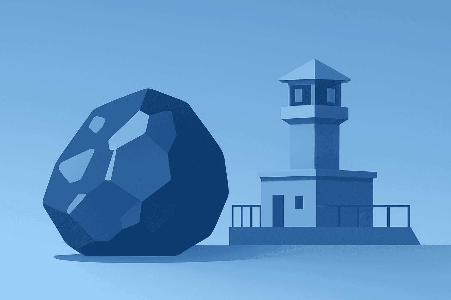Flat vector of rare-earth ore merged with a coastal outpost to symbolize Greenland rare earth stocks.