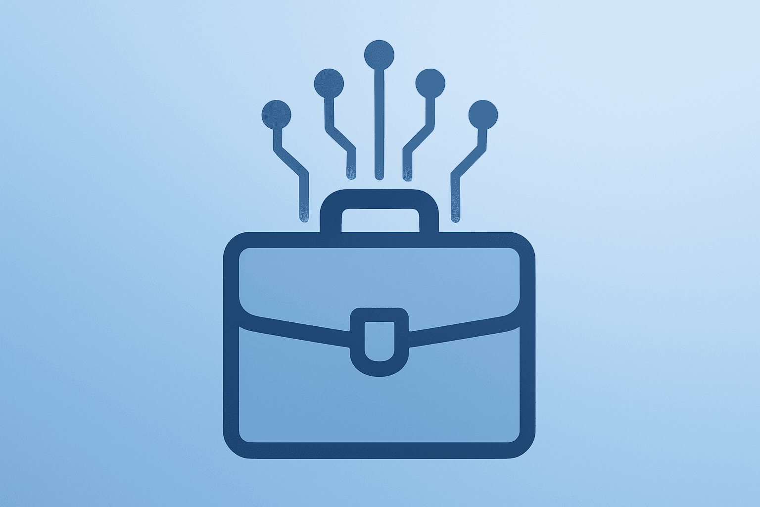 Flat vector consulting briefcase with expanding circuit to symbolize Accenture earnings and AI bookings strength.