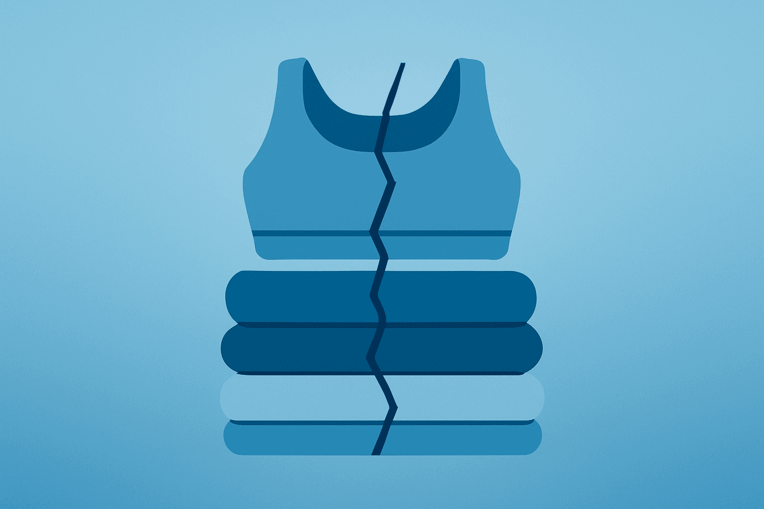 Centered flat vector of a yoga garment with a split seam symbolizing a Lululemon proxy fight, soft amber-sand gradient.