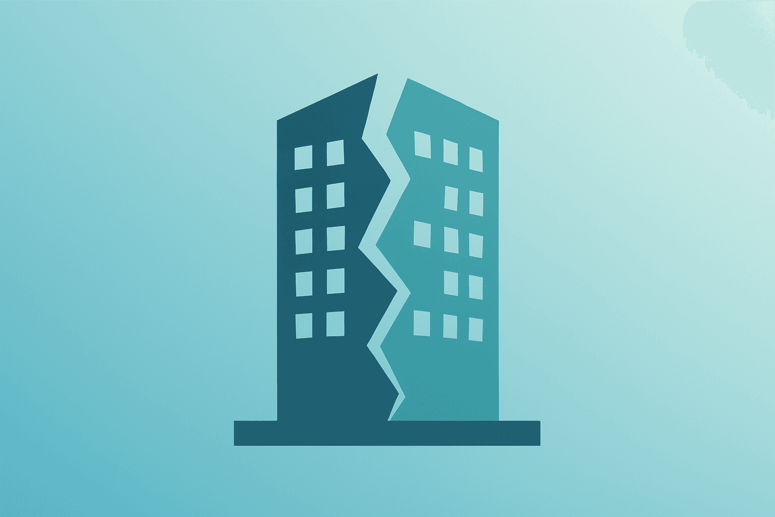 Flat vector of a fractured tower symbolizing Warner Bros Discovery takeover disruption after Affinity Partners withdrew.