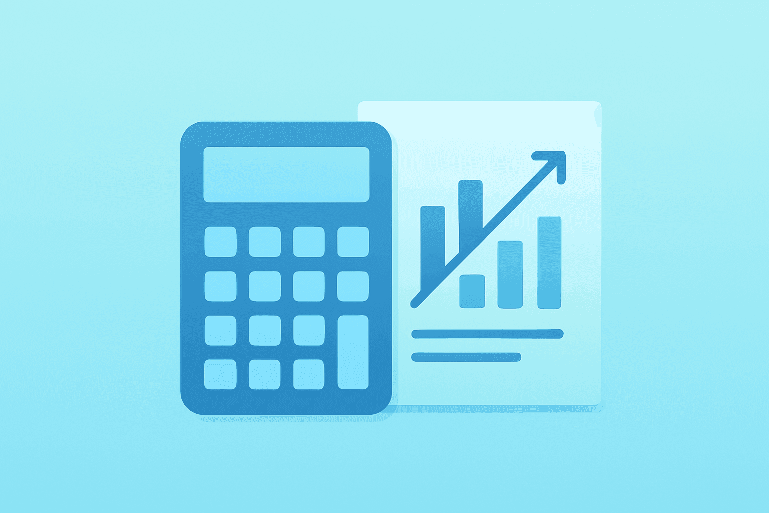 Flat vector calculator with split report panel evoking Intuit guidance, Mailchimp segment reporting and non-GAAP change.