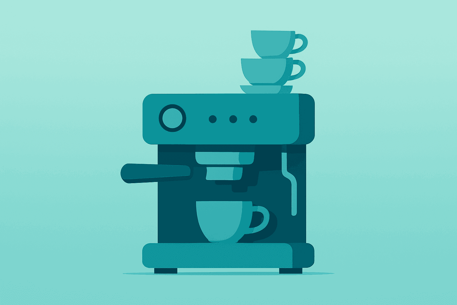 Flat vector cover showing an espresso machine and stacked cups representing Starbucks Q3 earnings momentum.