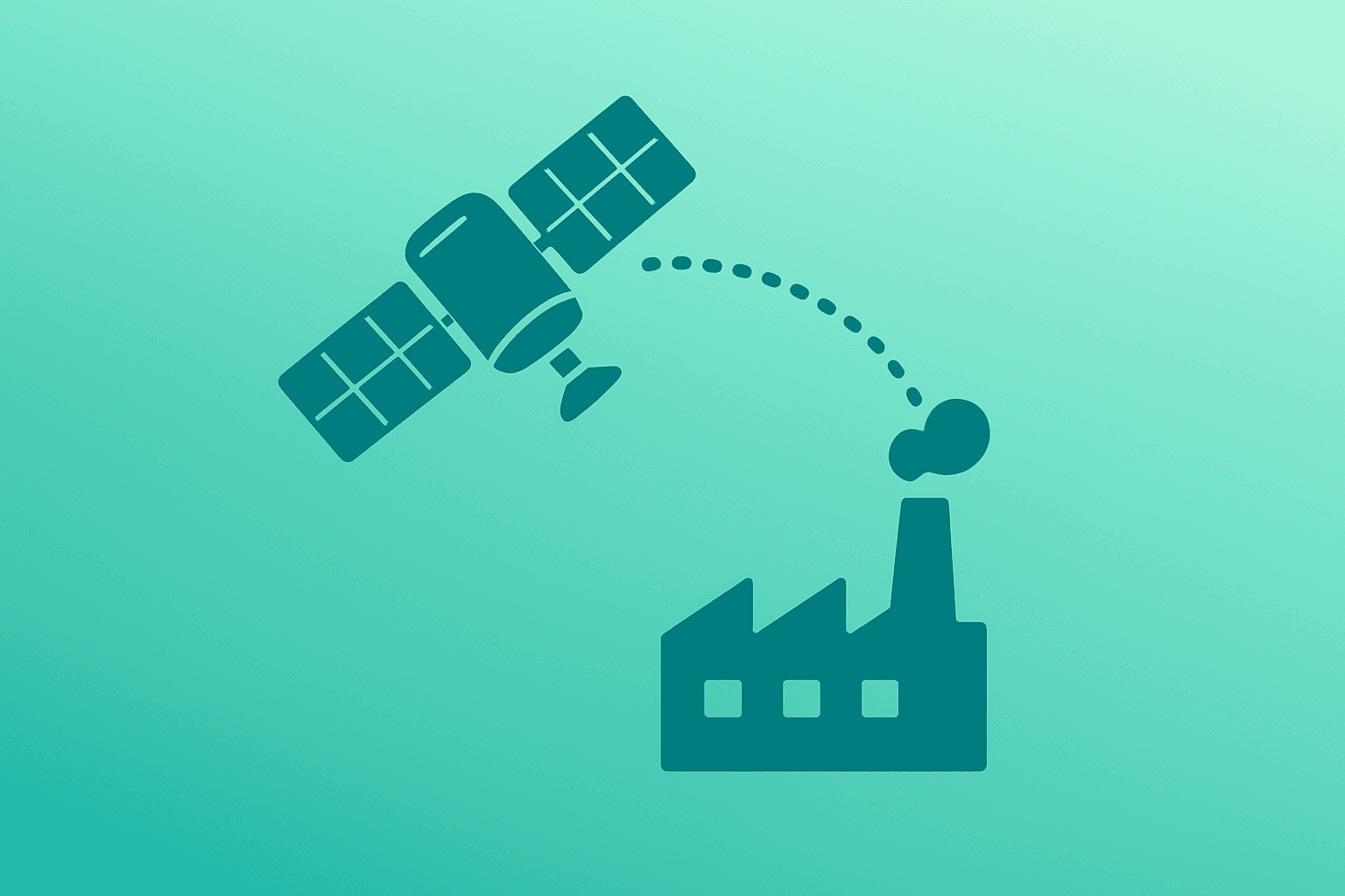 Flat filled vector of a LEO satellite linked to a manufacturing hub representing AST SpaceMobile SHIELD contract.