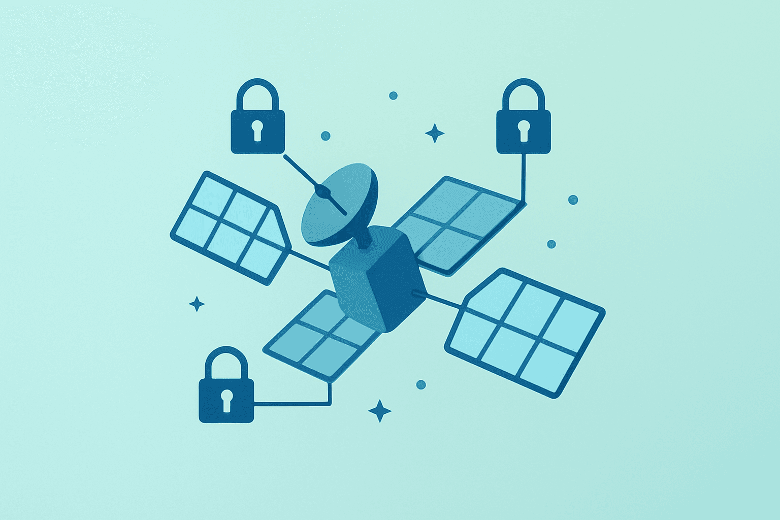 Satellite constellation with unlocking panels representing SpaceX IPO float expansion and index inclusion.