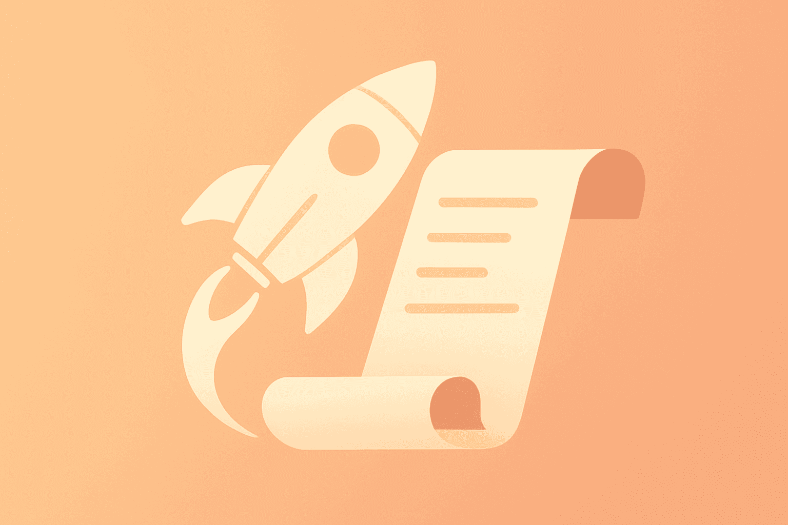Flat vector of a rocket fuselage unfolding a prospectus page to symbolize the SpaceX IPO and investor scrutiny.