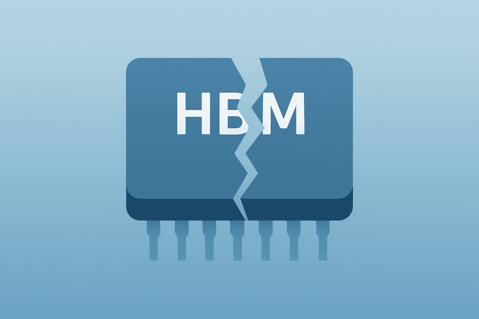 Flat-vector cover of an HBM memory chip with a fractured shell symbolizing the Micron stock plunge and capex strain.