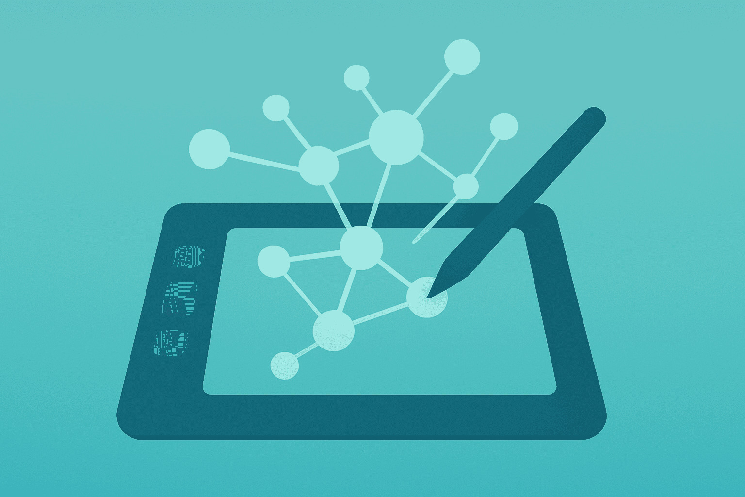 Flat vector of a stylized tablet emitting AI nodes to suggest collaboration and monetization, referencing Figma stock.