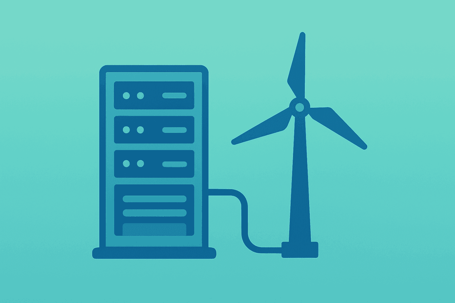 Flat-vector server rack and utility turbine symbolizing Berkshire Hathaway Alphabet stake linked to AI-driven power demand.