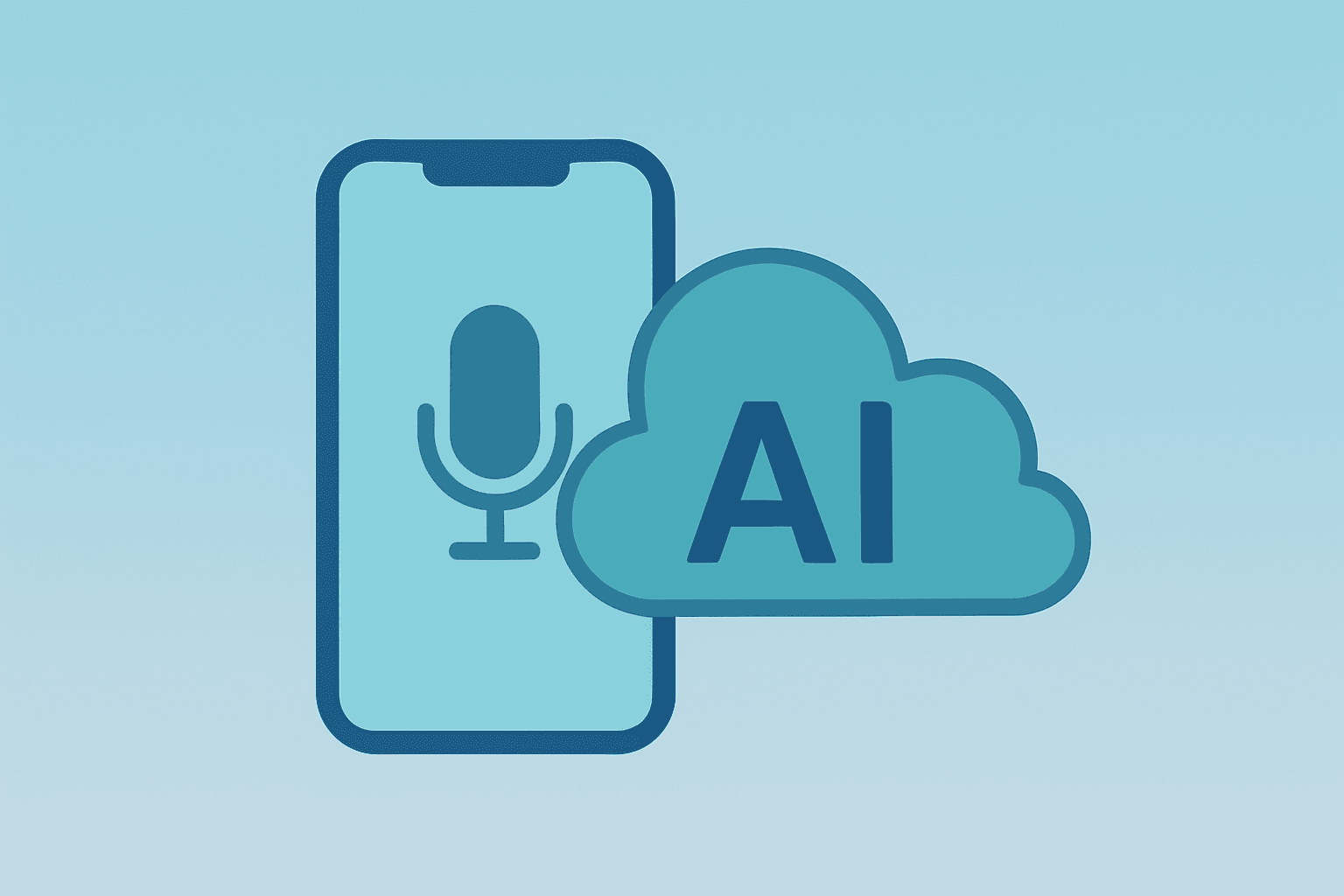 Centered flat vector of a smartphone merging with a cloud server to symbolize the Amazon AI phone and Alexa integration.