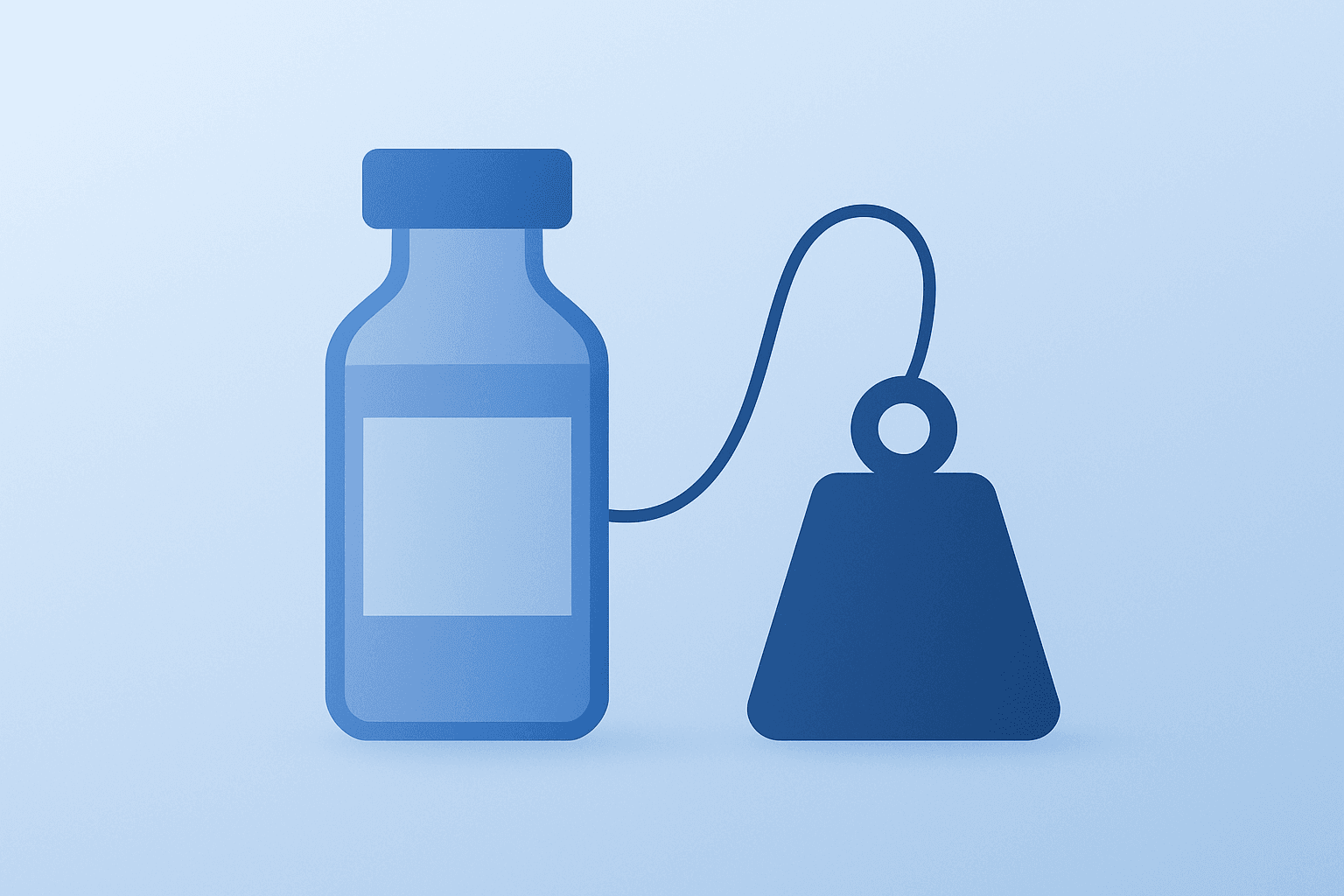 Flat vector of medicine vial with tethered weight symbolizing Johnson & Johnson 2026 guidance absorbing pricing deal costs.