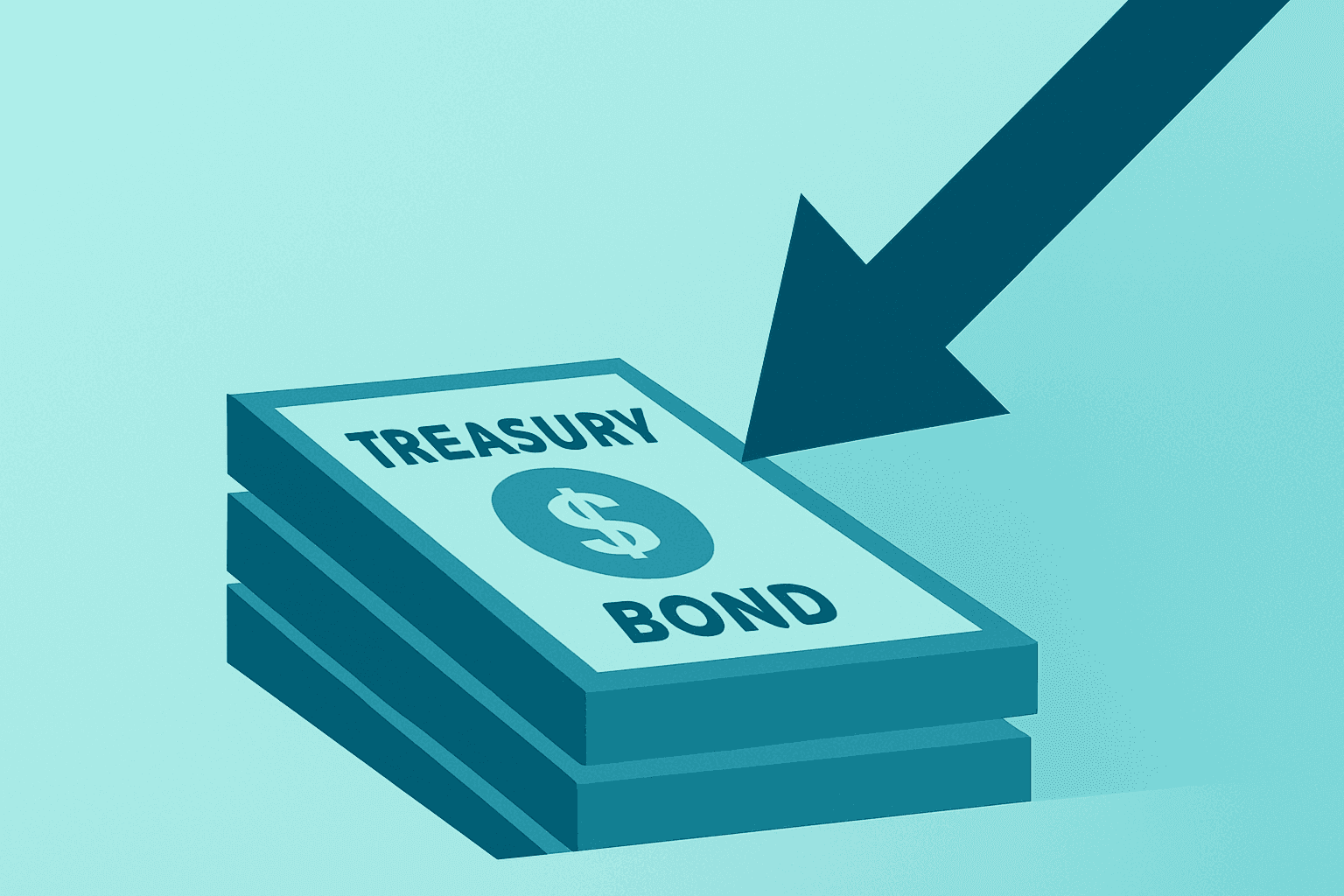 Flat vector of a treasury bond stack straining under hawkish pressure to signify the Fed hawkish hold and market repricing.