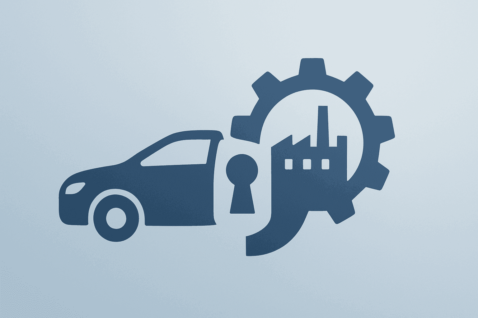 Flat-vector car fused with factory gear symbolizing Stellantis $70 billion plan FaSTLAne 2030 product and plant push.