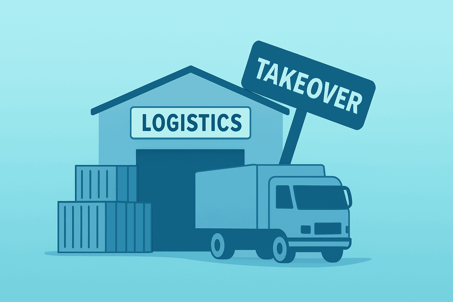 Flat vector of a logistics hub under pressure illustrating Prologis bid for Segro and the Takeover Panel deadline.