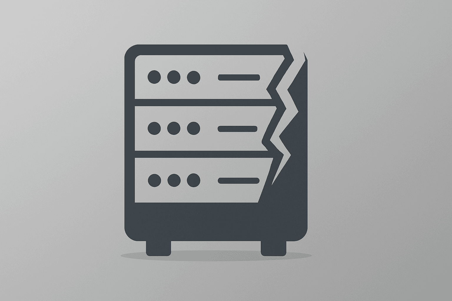 Flat filled vector of a server rack with a fractured casing showing government contract risk and AI growth for Palantir stock