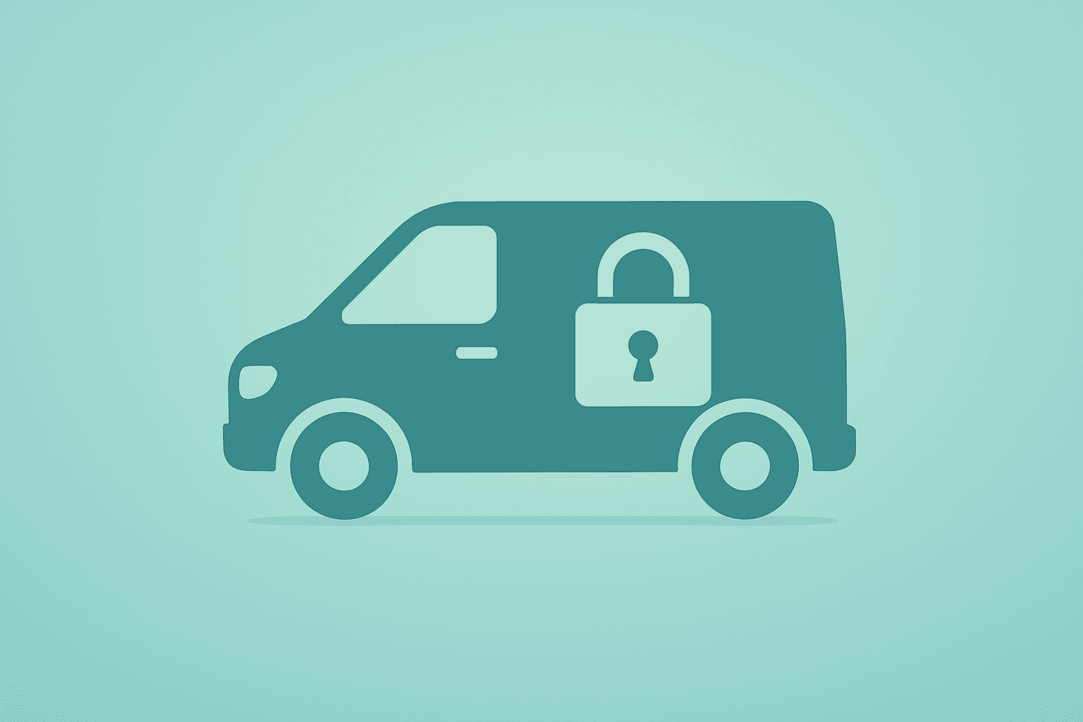 Flat filled vector of a delivery van turned vault symbolizing the FedEx tariff refund lawsuit and cost uncertainty.