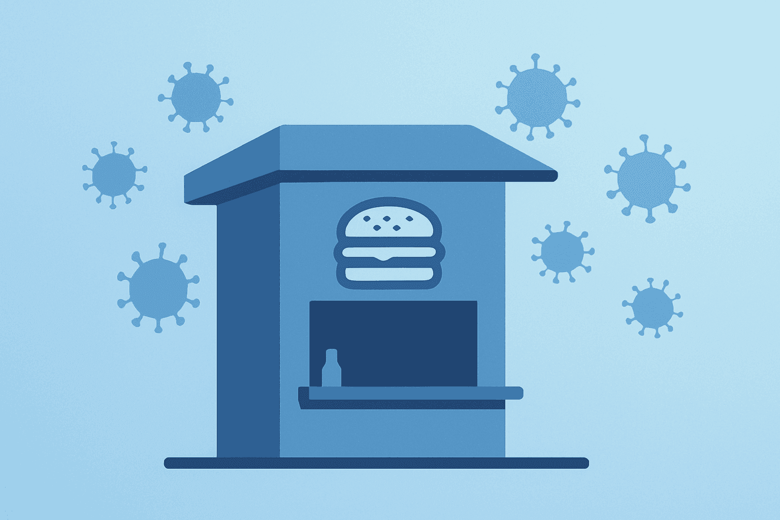 Flat vector of a burger kiosk in a viral surge, symbolizing Wendy's meme stock rally and retail-driven trading volatility.