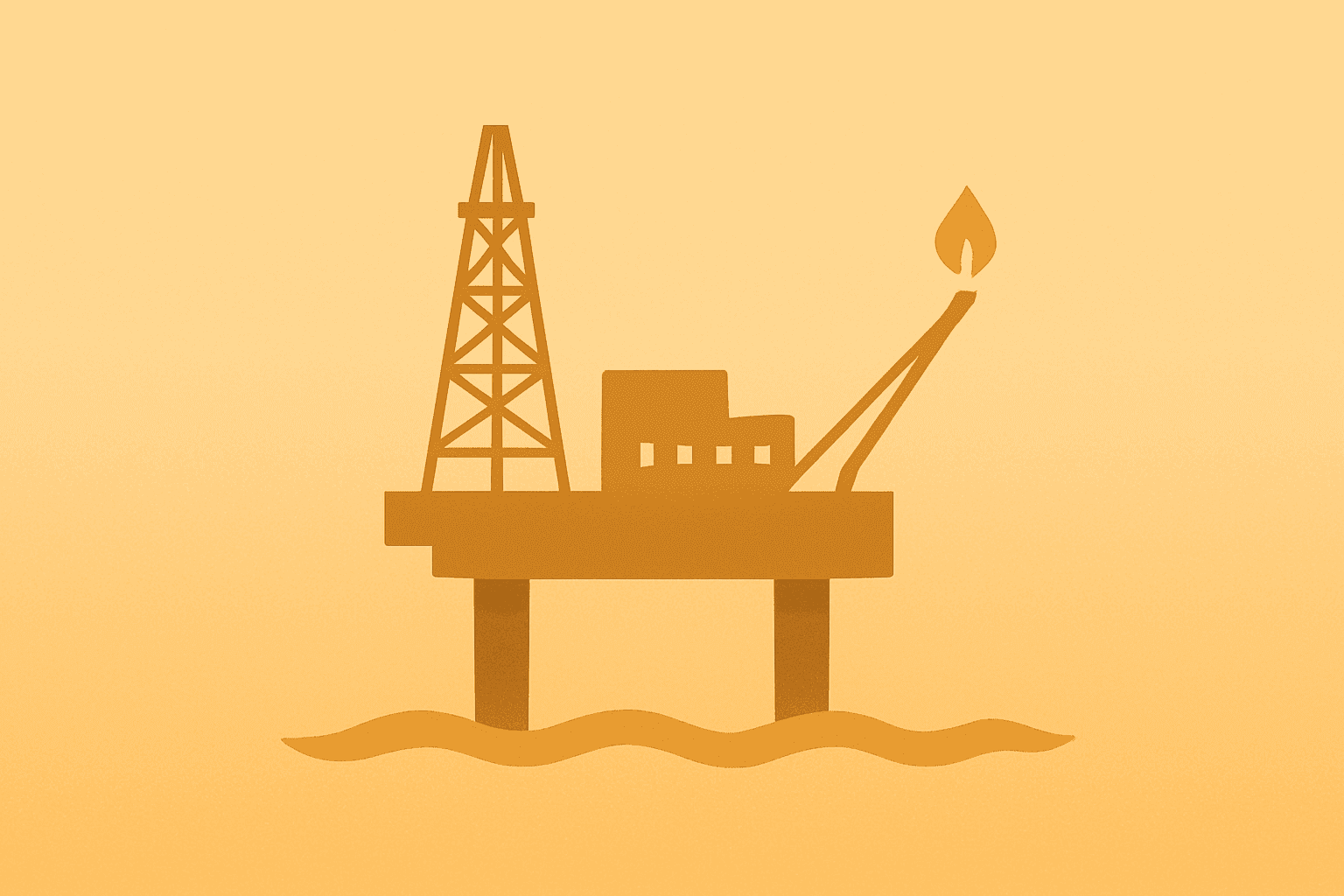 Centered flat-vector oil tanker with dimming flare to represent Oil prices easing after presidential timing comment.
