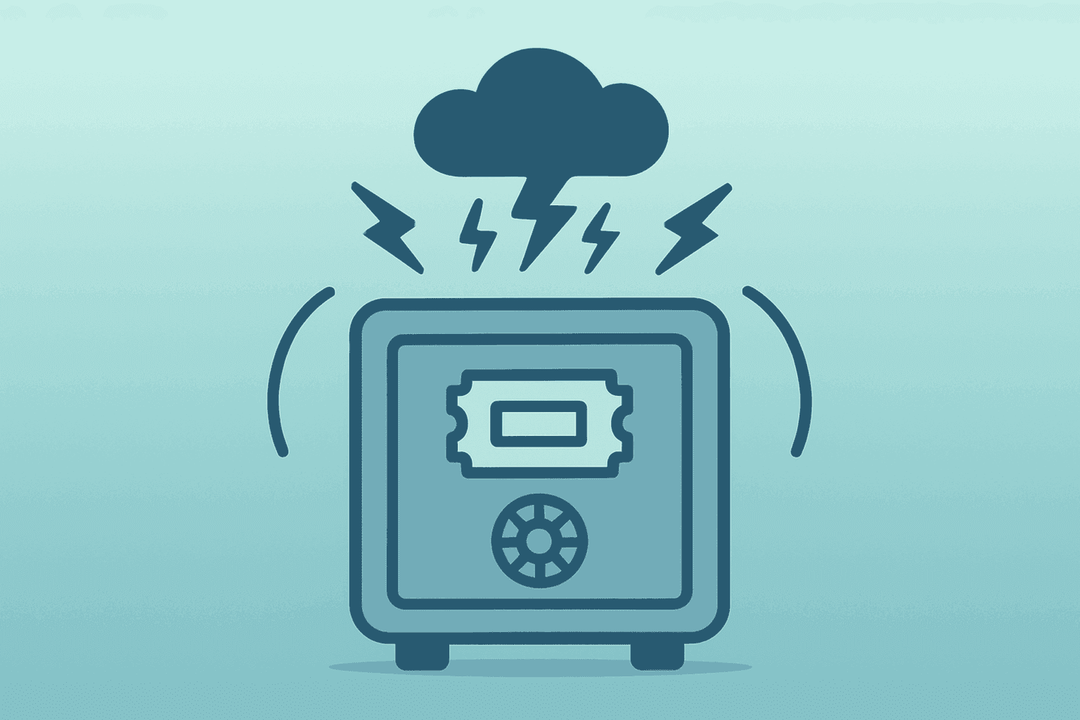 Flat filled vector of a ticket vault straining under load representing StubHub Q2 2026 earnings with subtle shadow lift