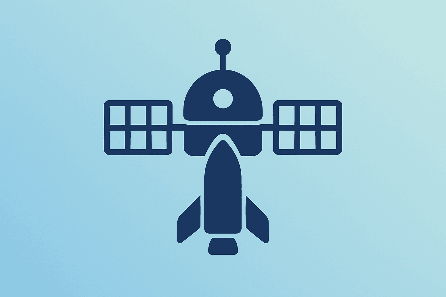 Flat vector of satellite merged with rocket to symbolize Rocket Lab Iridium acquisition, light gradient and subtle shadow.