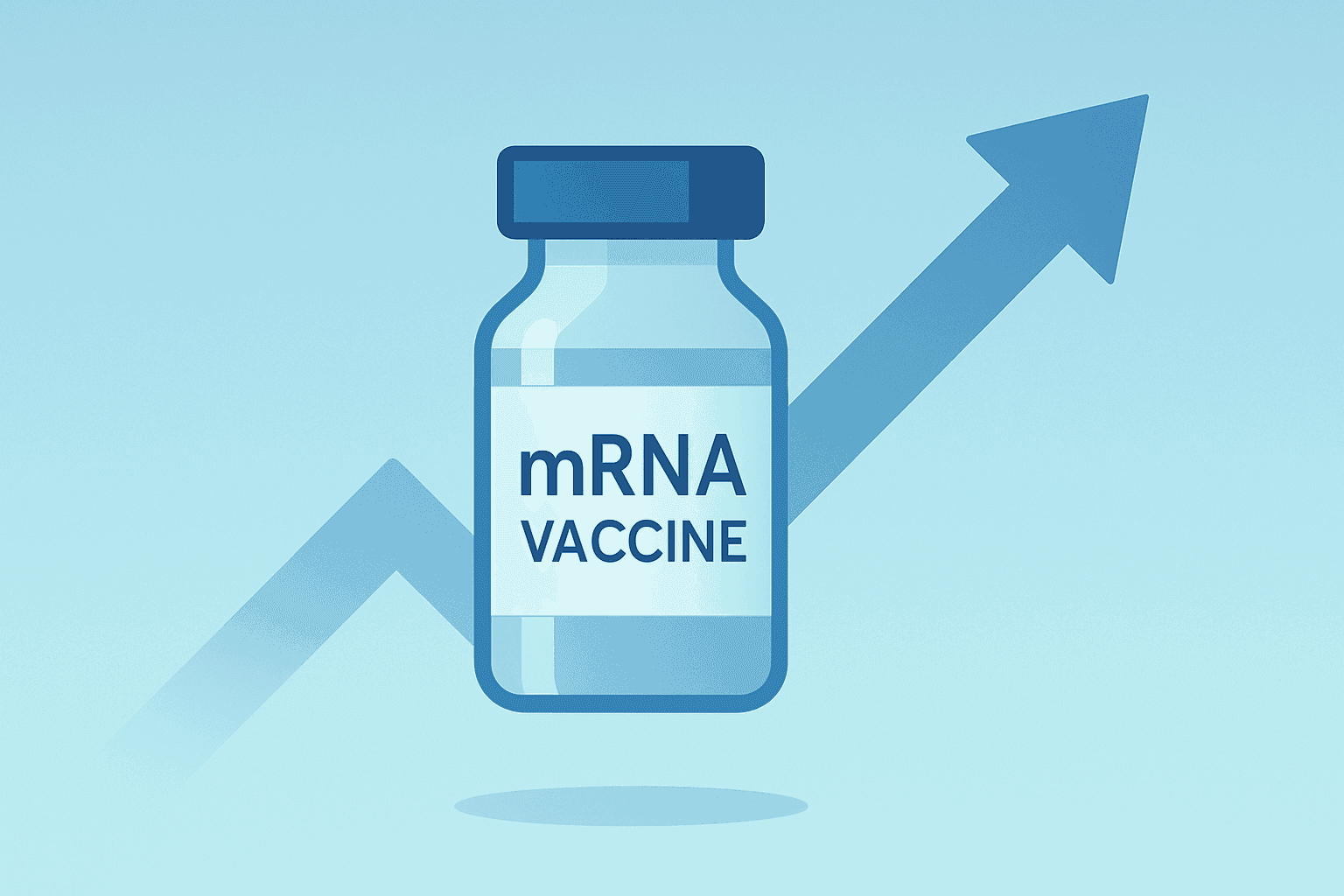 Flat filled vector of an mRNA vaccine vial buoyed upward to symbolize the Moderna stock surge and hantavirus interest
