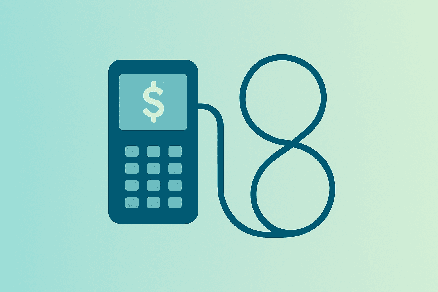 Flat vector of a checkout terminal linked to a continuous band to symbolize Walmart CEO transition and continuity