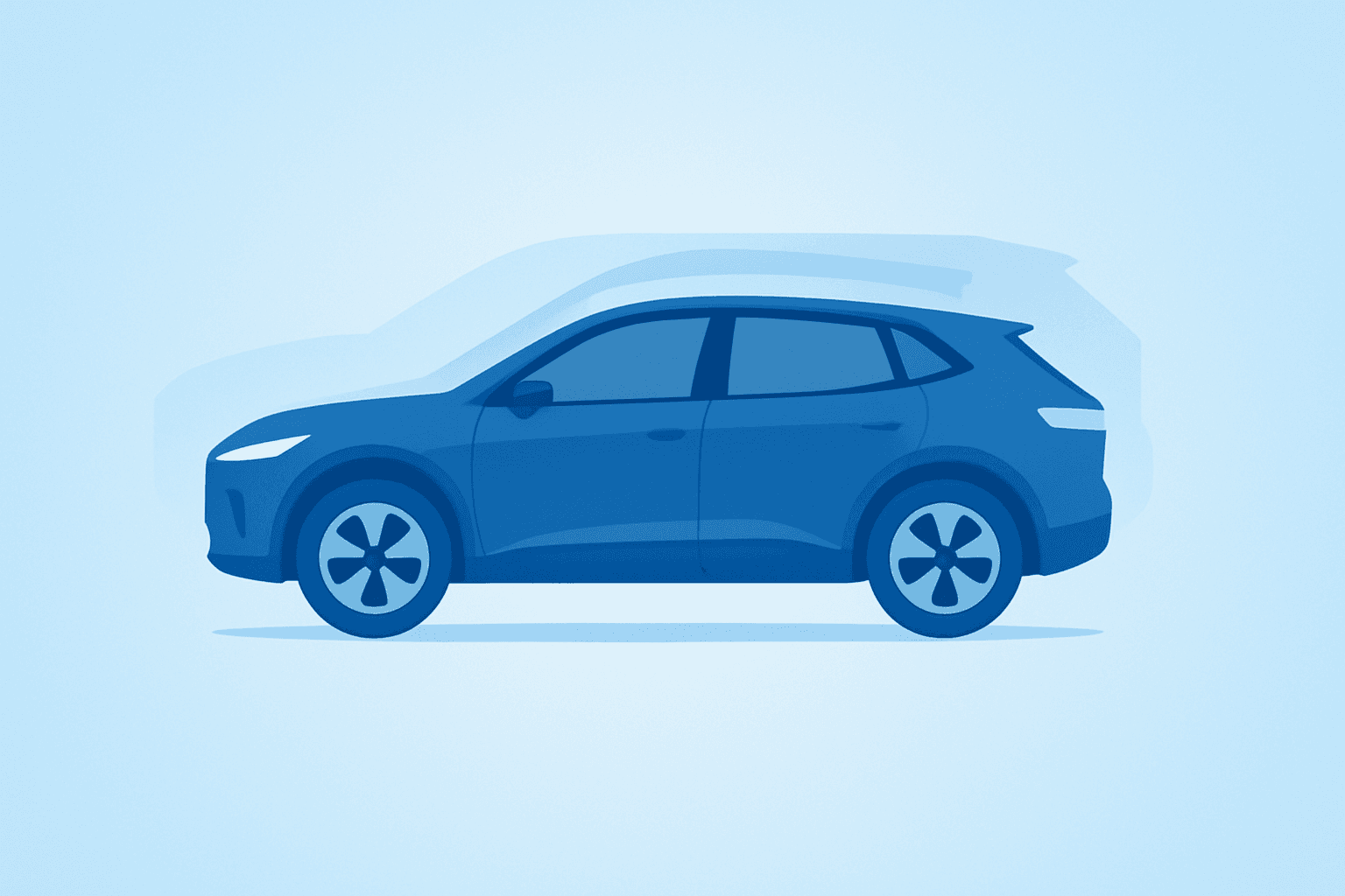 Flat vector of a compact electric SUV representing Rivian R2 pricing rollout, centered on a single minimalist vehicle icon.