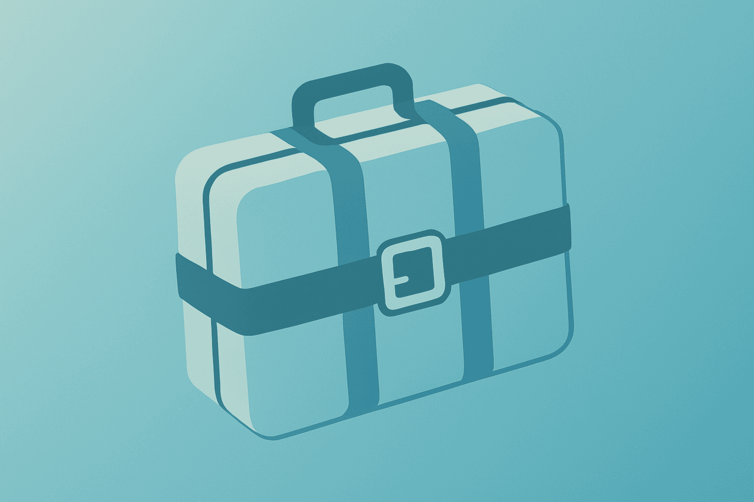 Flat filled vector of a luggage trunk cinched by a tightened strap to symbolize the Starboard stake in Tripadvisor board fight.