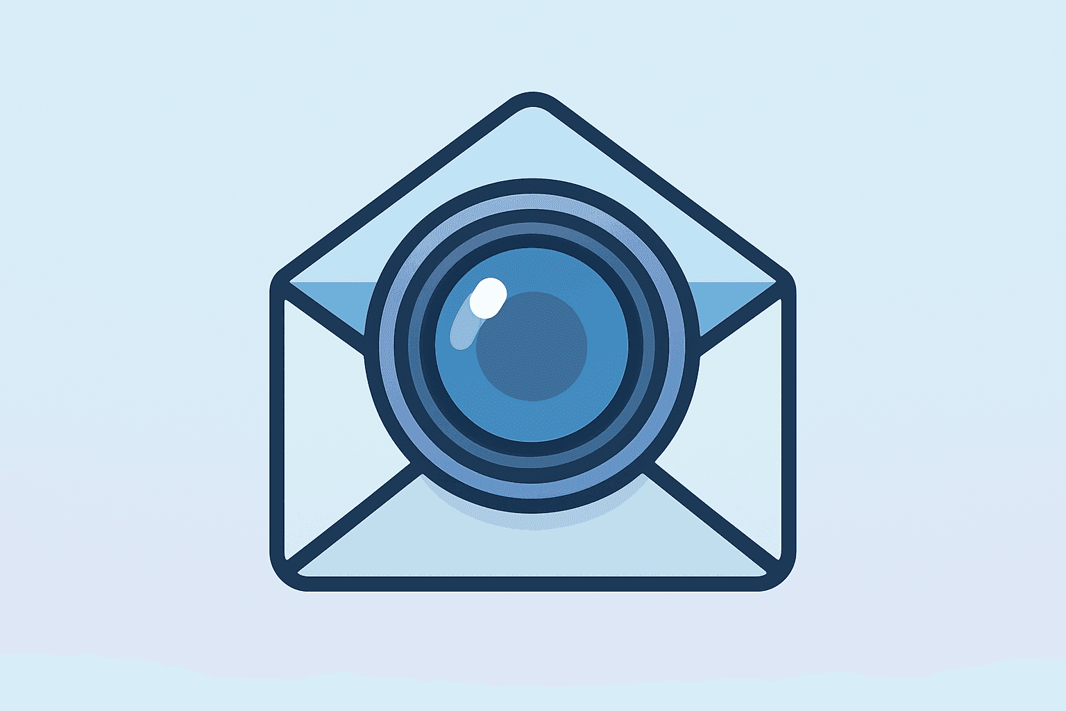 Centered flat vector of a cinema lens fused with an envelope to symbolize IMAX sale early-stage talks via intermediaries.