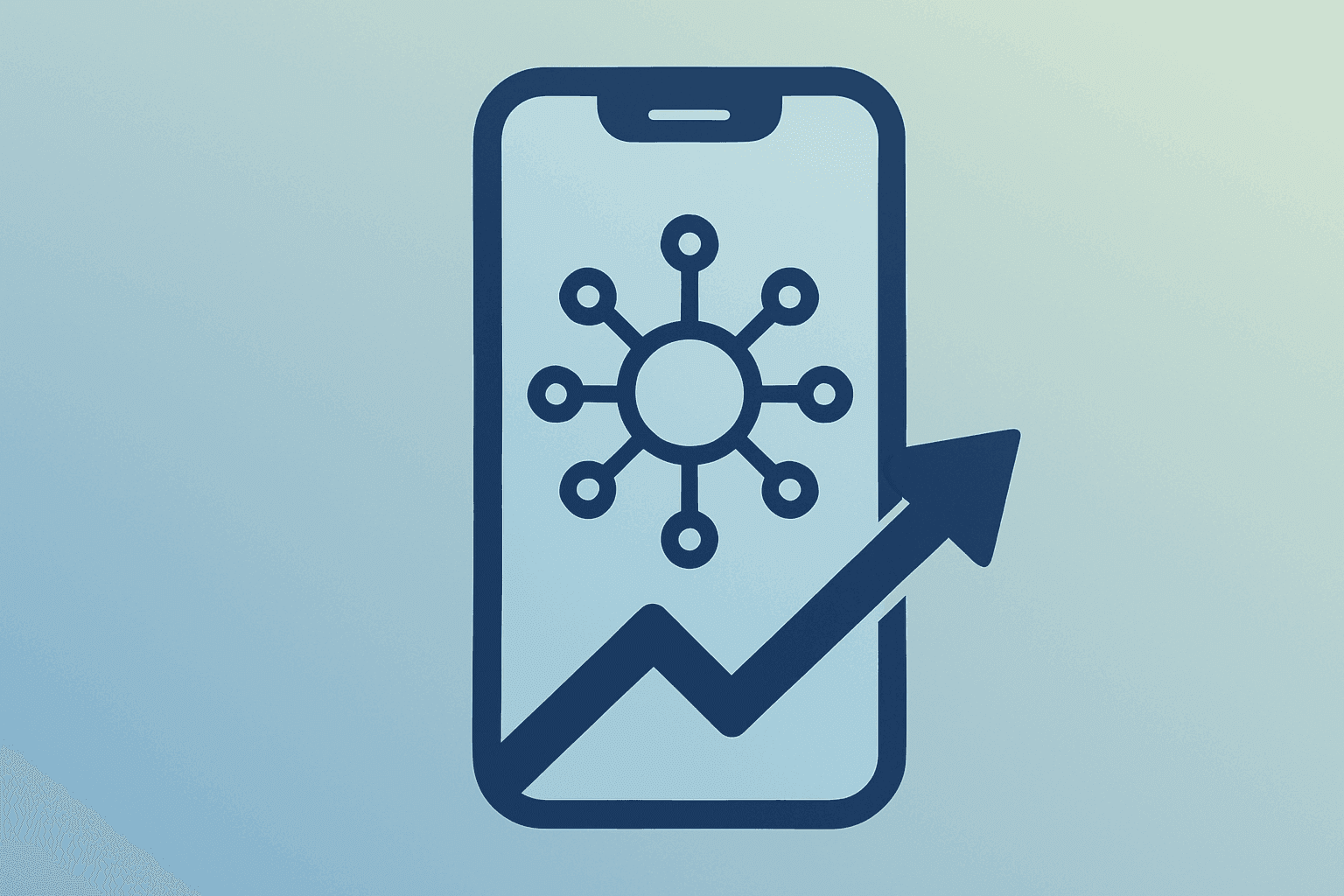 Flat vector smartphone chassis with a neural core to symbolize Apple CEO transition and AI mandate.
