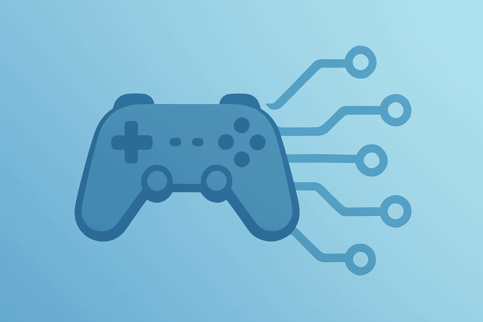 Flat vector game controller with expanding circuit symbolizing GTA VI pre-orders and Take-Two stock upside.