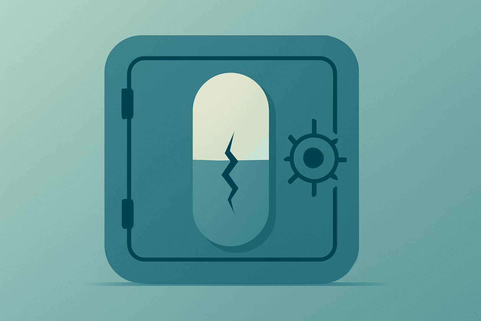 Flat filled vector of a capsule vault with a cracked shell symbolizing Corcept FDA Complete Response Letter setback.