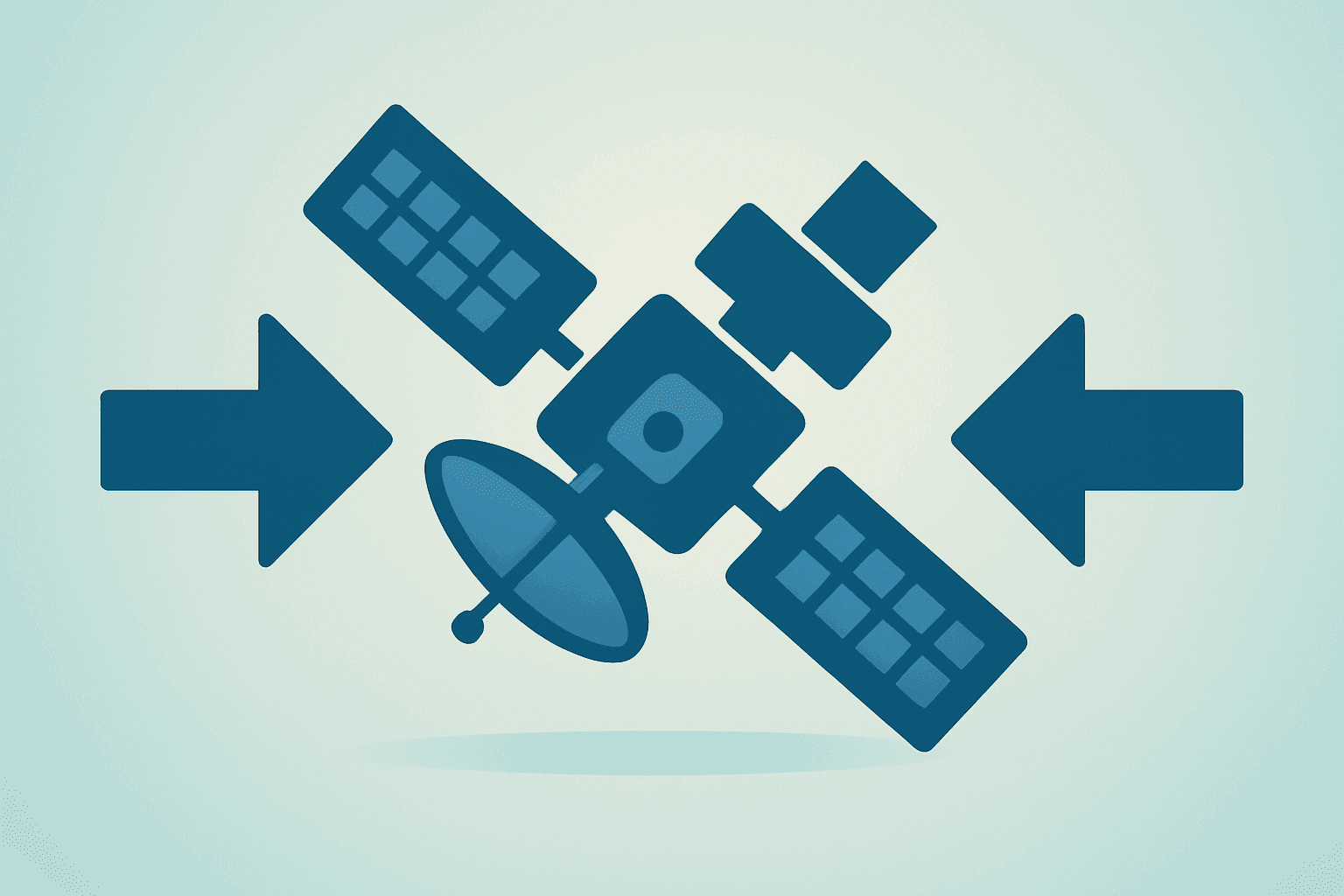 Flat filled vector of a satellite cluster compressing under pressure symbolizing the SpaceX IPO and index-driven buying.