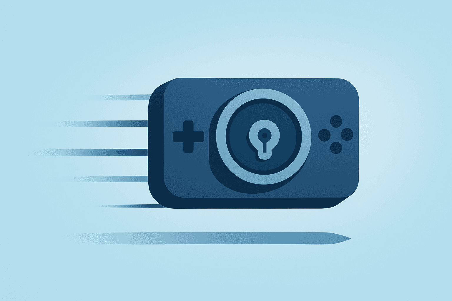 Flat filled vector of a game-console vault symbolizing Take-Two Interactive Q3 results and raised bookings outlook.