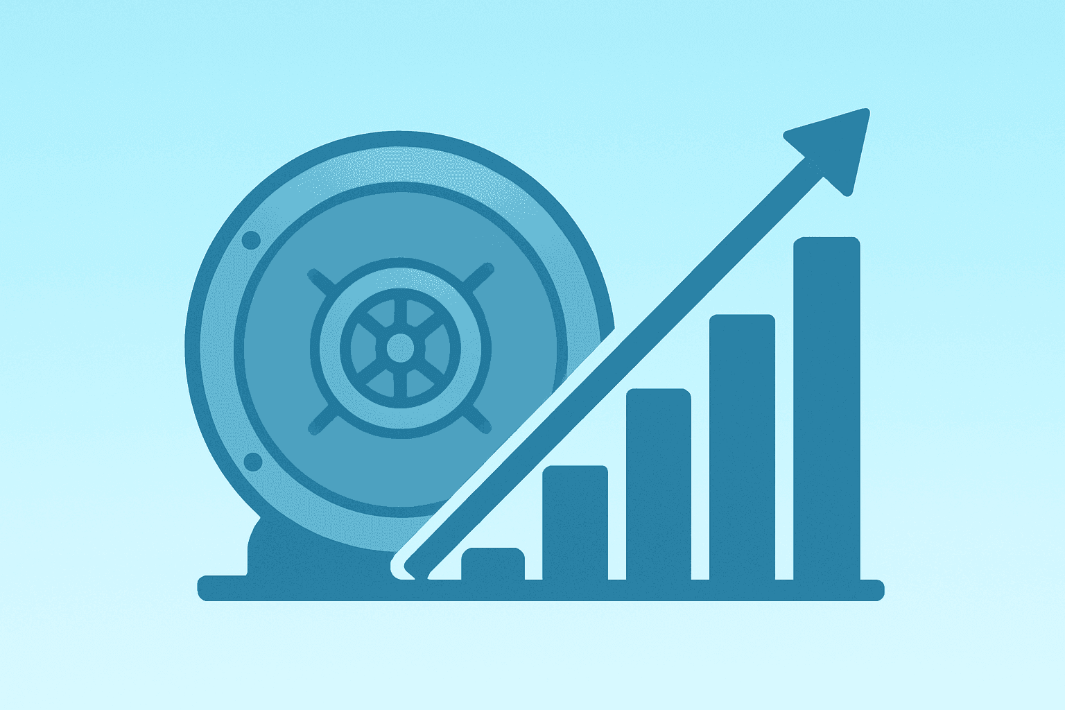 Flat filled vector of a vault fused with ledger to symbolize NatWest Q1 Results guidance lift and cautious market reaction.