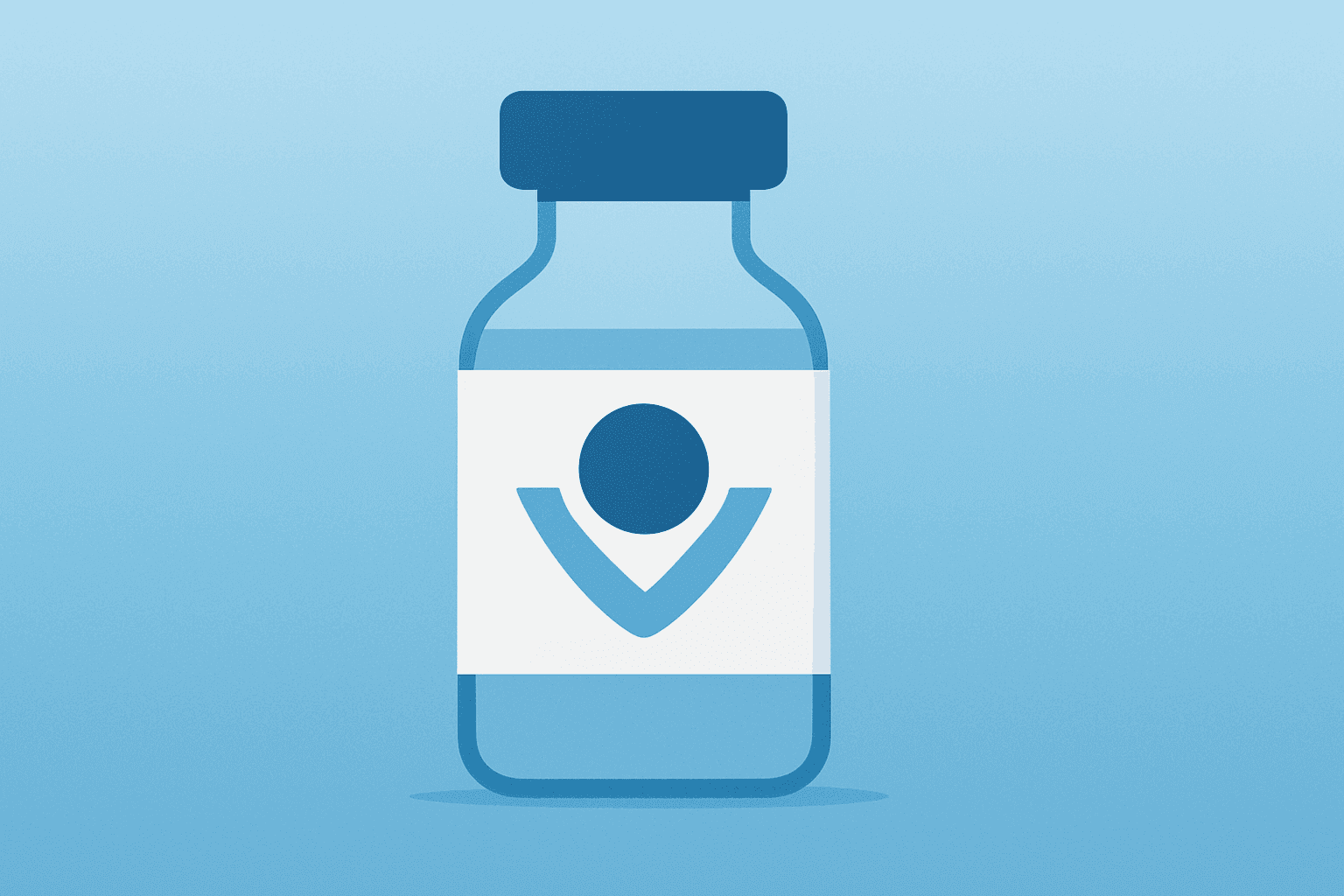 Centered flat filled vector of a streamlined medicine vial evoking the Novo Nordisk rebrand and culture reset.