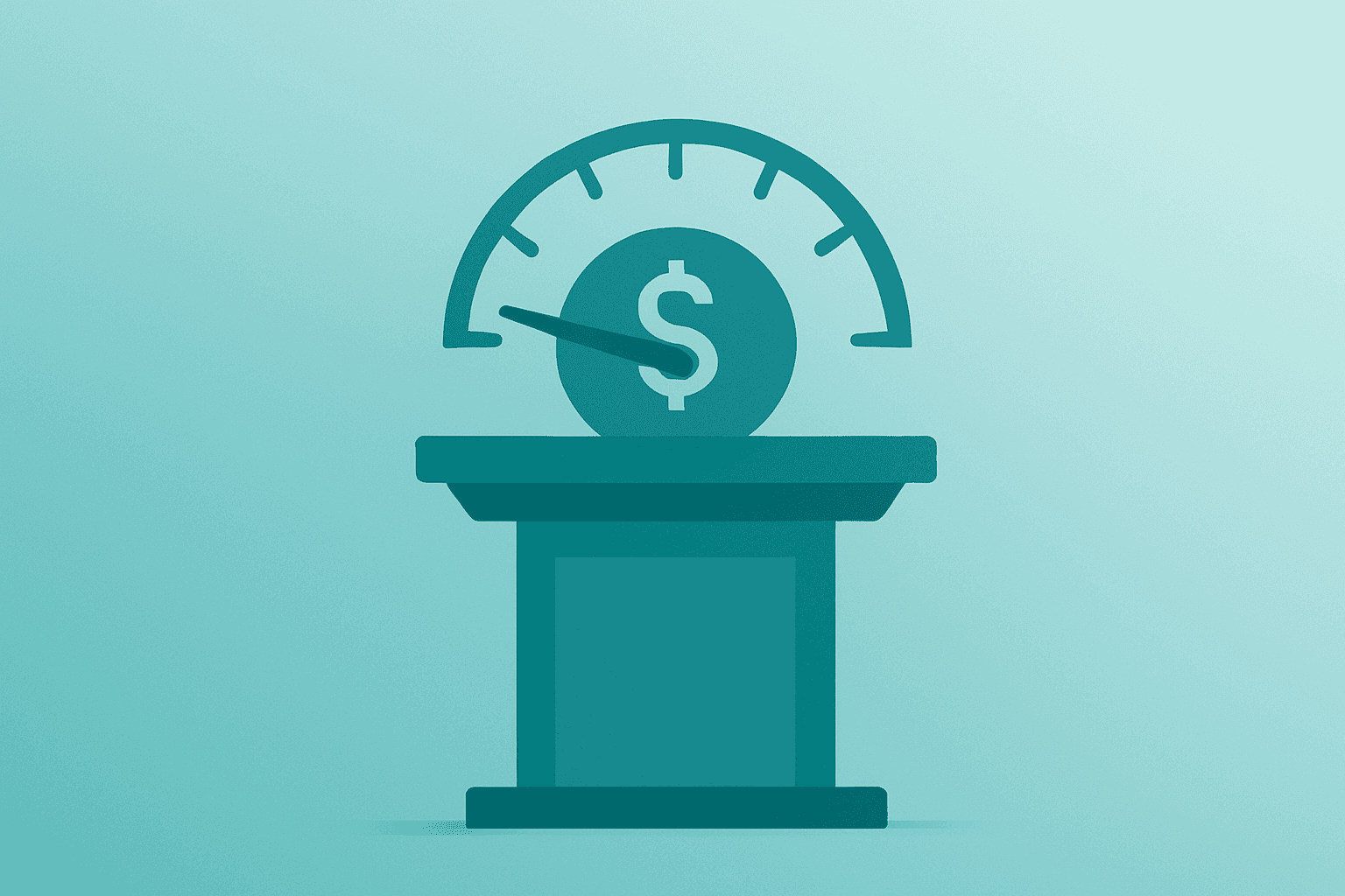 Flat vector of a financial podium merging with a lowered-rate motif to illustrate Trump Fed chair pick and policy tilt.