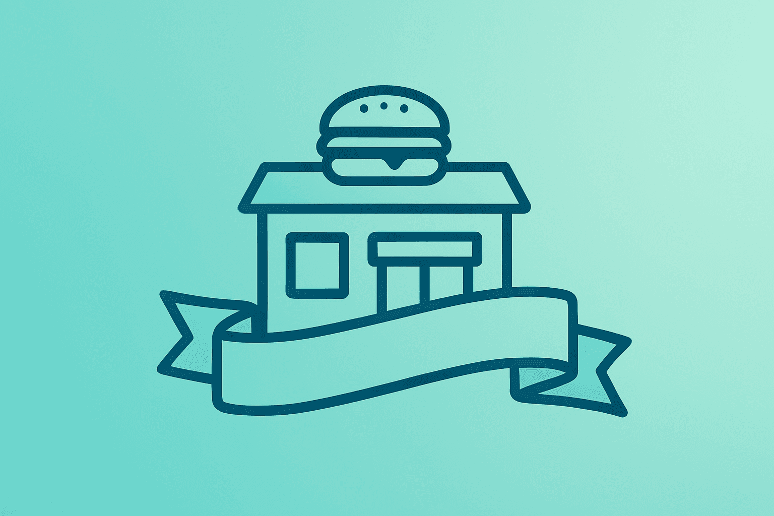 Flat vector restaurant icon merged with a capital-support ribbon symbolizing McDonald's NEXT strategy and franchisee support.
