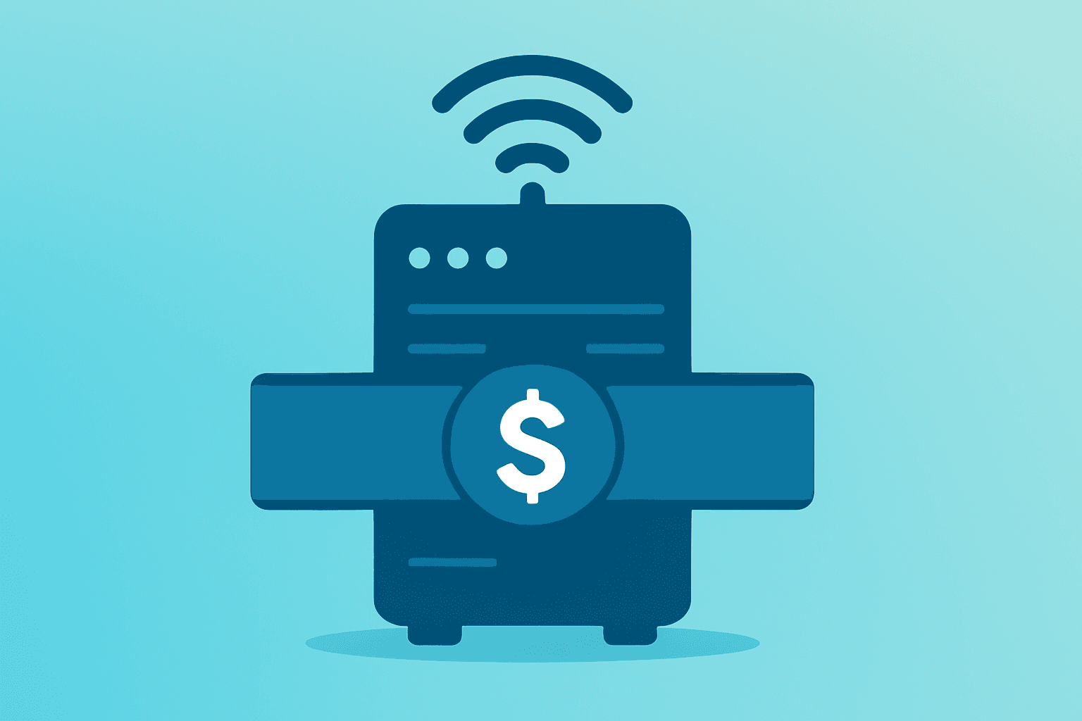 Flat vector telecom server with a tight fee band symbolizing carrier fees and Twilio earnings pressure, subtle shadow lift.