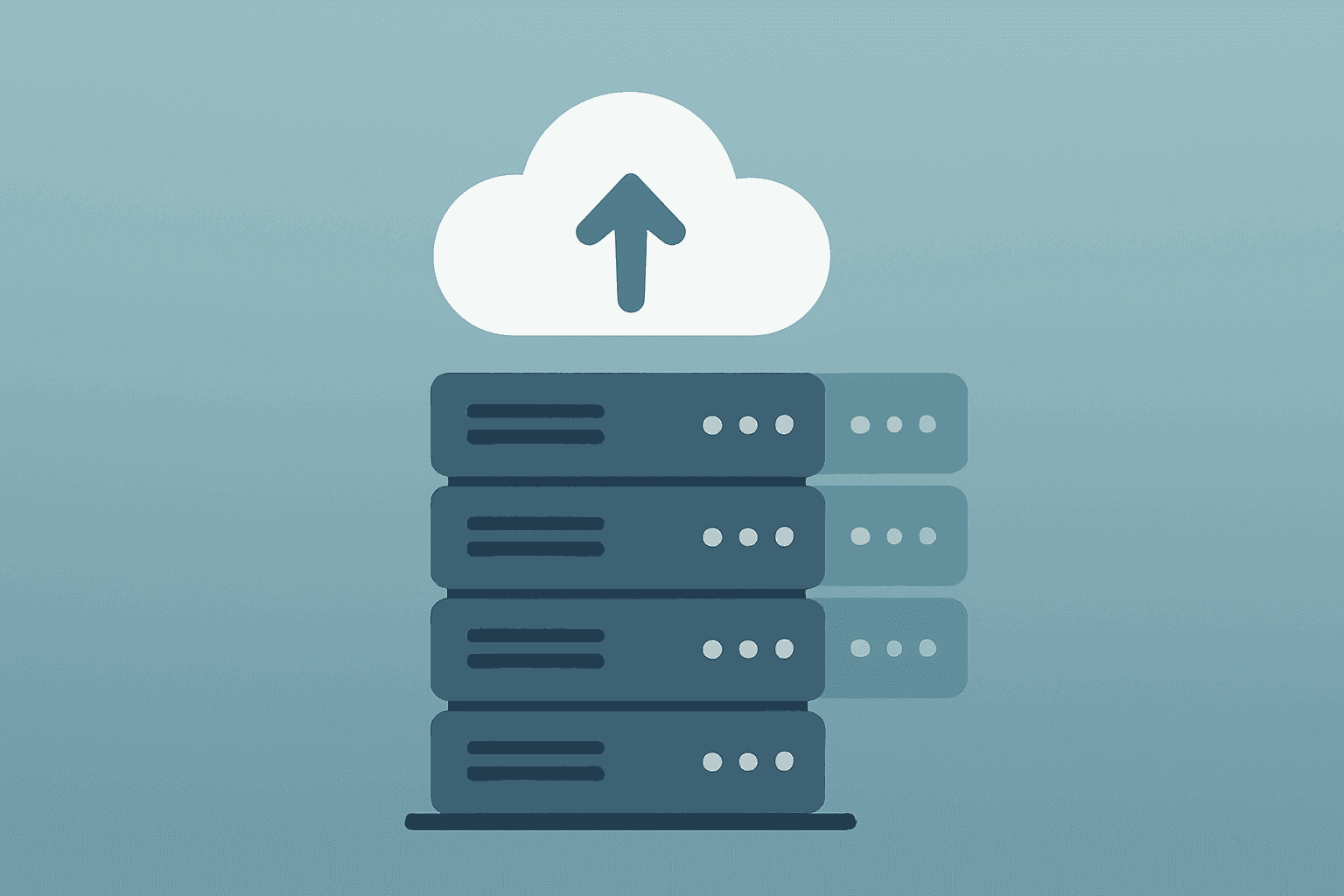 Flat-vector server rack with added modules symbolizing Cloud growth versus capex in Alphabet Q3 2026 earnings.