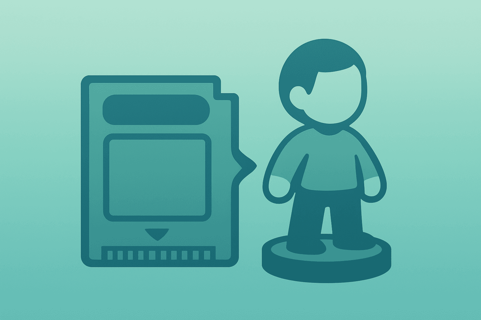 Flat vector of a game cartridge morphing into a collectible figure illustrating GameStop Q3 earnings pivot and cost cuts.