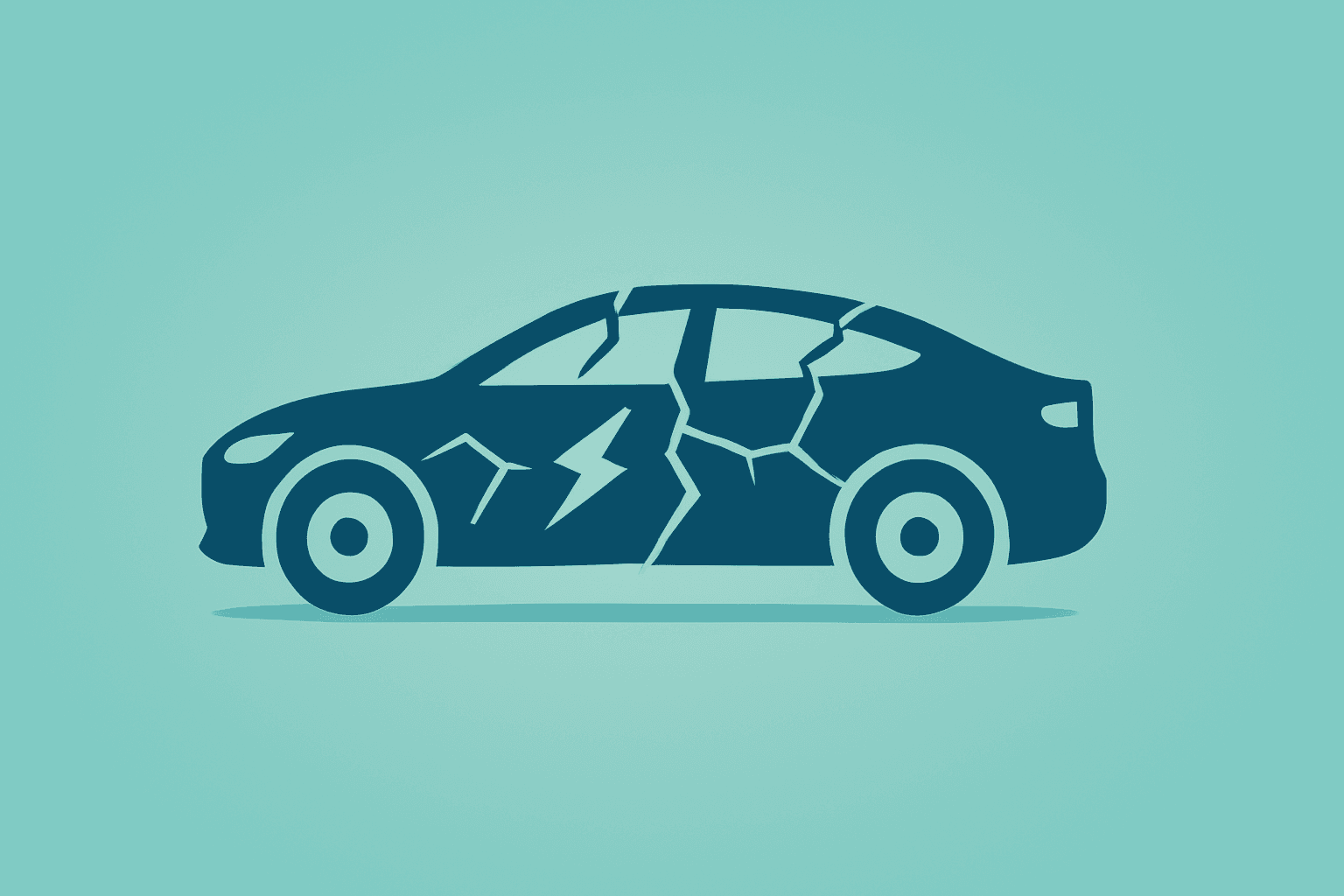 Minimal flat-vector electric car with a fracturing shell symbolizing Tesla valuation strain and shareholder dilution.