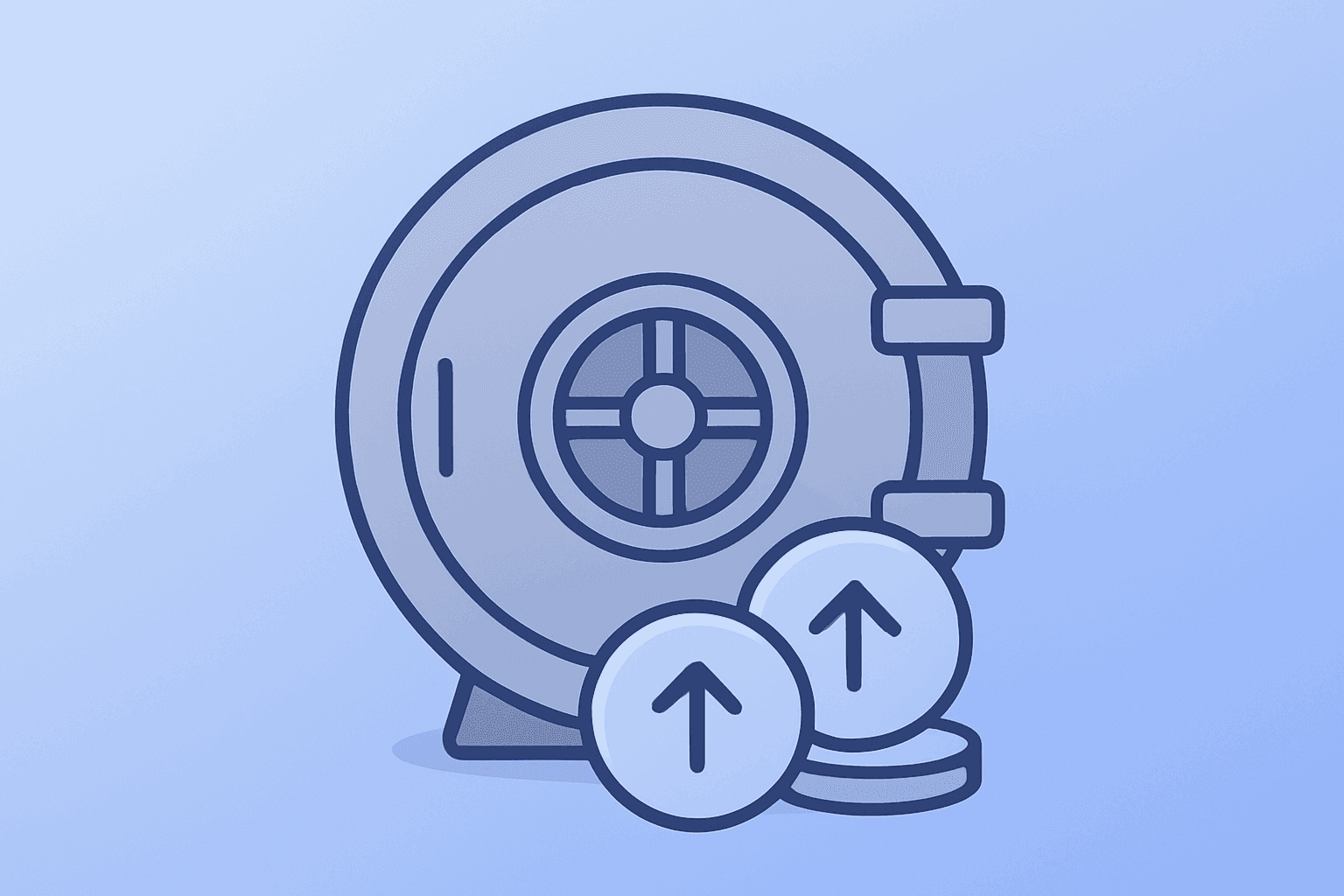 Flat filled vector of a corporate vault with stock tokens to evoke Berkshire Hathaway Q2 2026 earnings and buybacks.