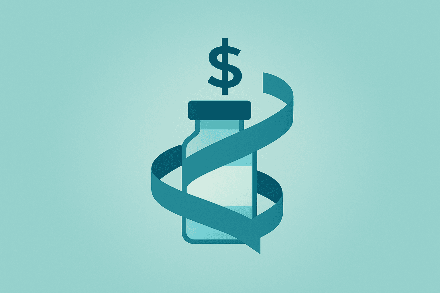 Flat filled vector of a medicine vial fused with a manufacturing plant to symbolize the AbbVie $100 Billion Deal trade-off.