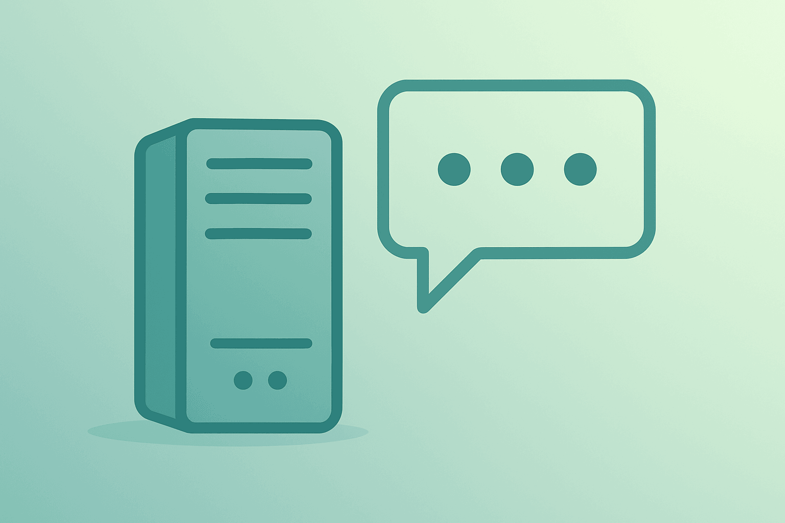 Flat vector of a server merging with a chat bubble to represent Meta Business Agent entering enterprise AI on messaging apps