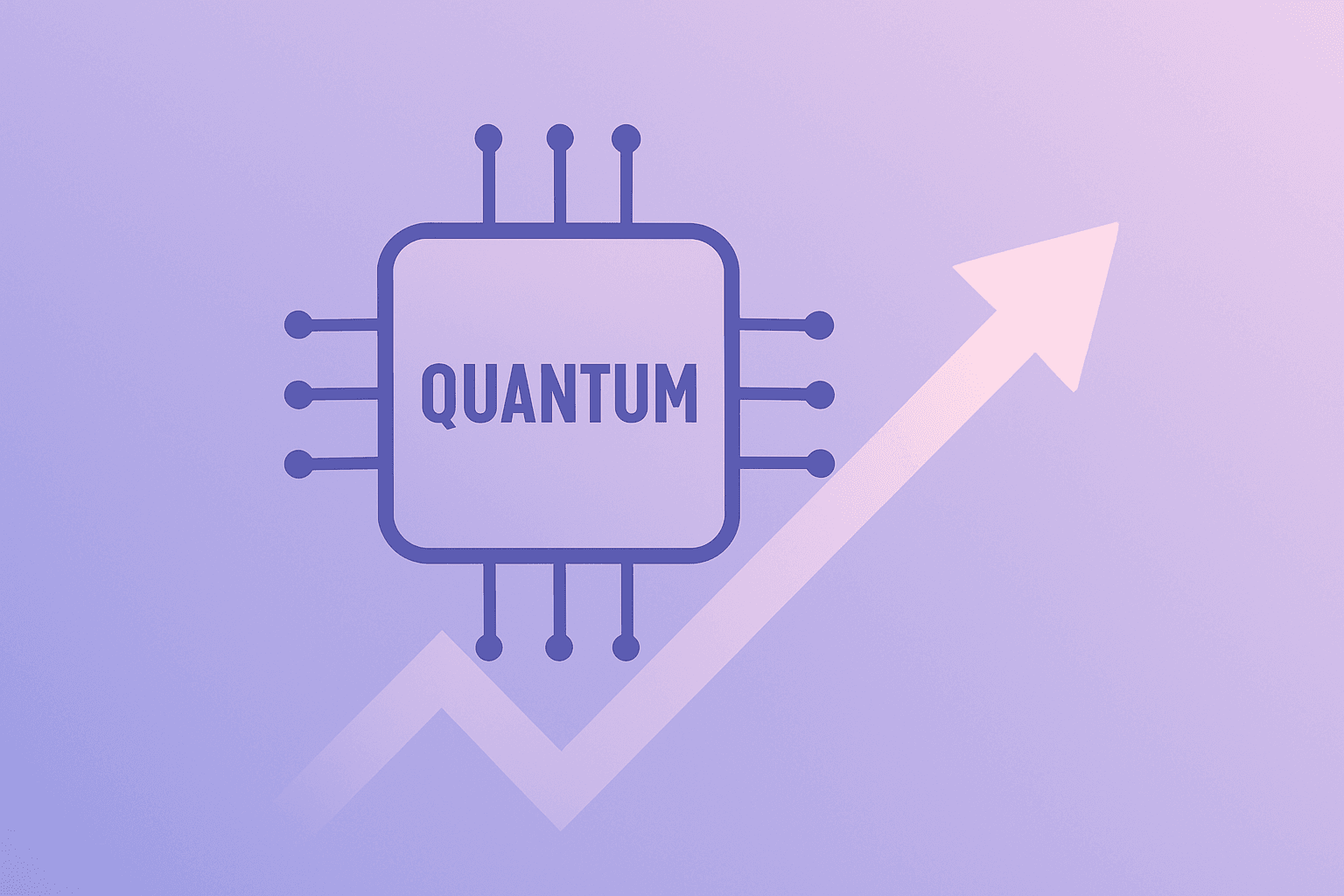 Flat vector of a quantum chip surging motif to represent quantum computing stocks rally and sector re-rating.
