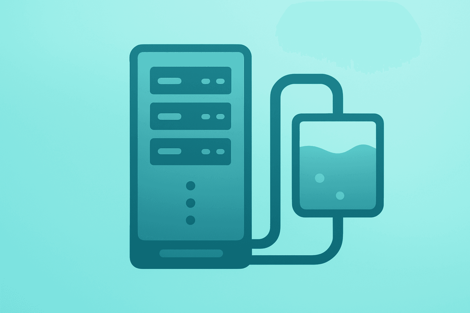 Flat vector server rack with dimmed coolant glow representing SMCI stock margin compression and execution strain.