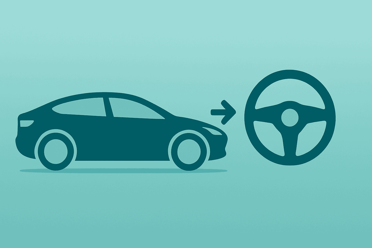 Flat-vector electric sedan and shifting steering hub symbolizing Lucid CEO leadership change on cobalt-silver gradient.